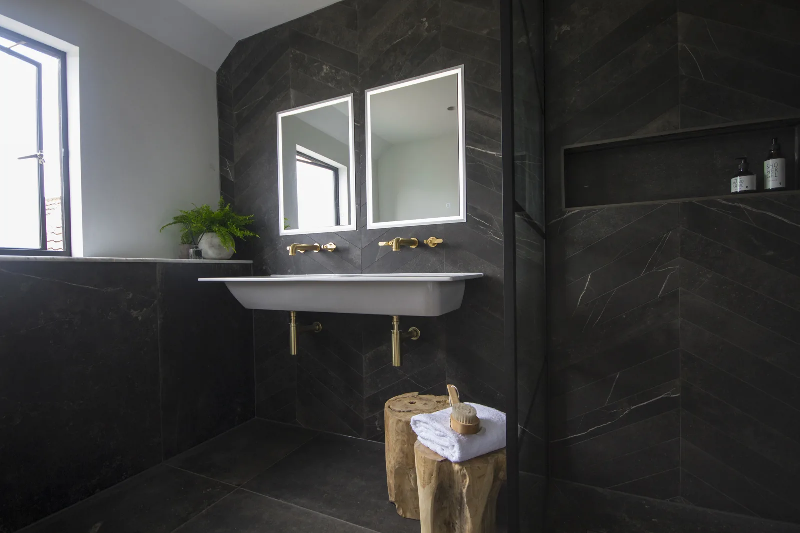 Cheltenham Black Fusion Chevron Bathroom — Obsidian interior photography