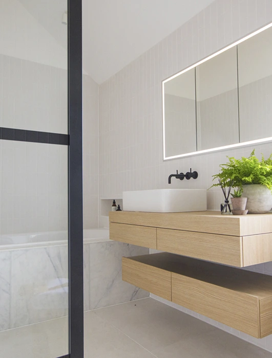 Contemporary bathroom with floating vanity